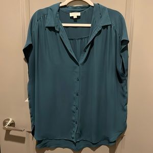 Teal Oversized Button Down Blouse